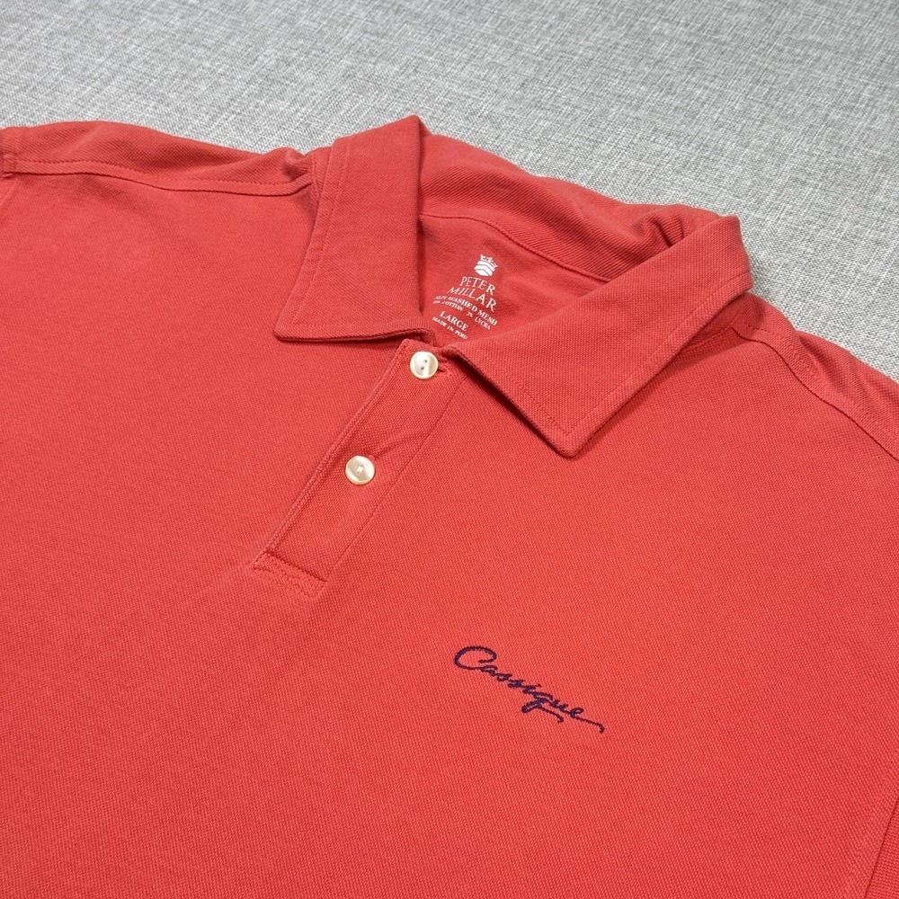 Peter Millar Sun Washed Mesh Golf Polo Shirt Mens Large Red Short Sleeve‎ Cotton